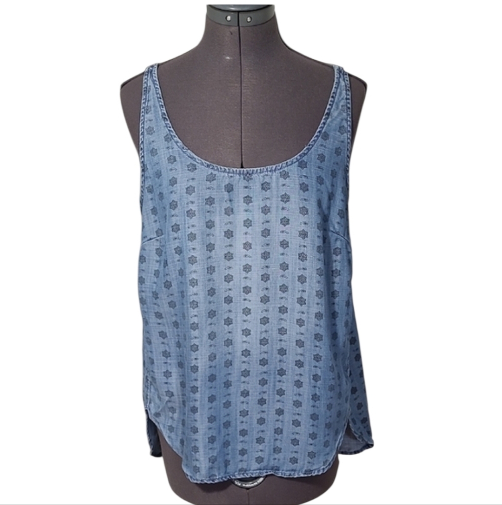 M Velvet Heart Tencel Light Blue Patterned Tank Top Lyocell